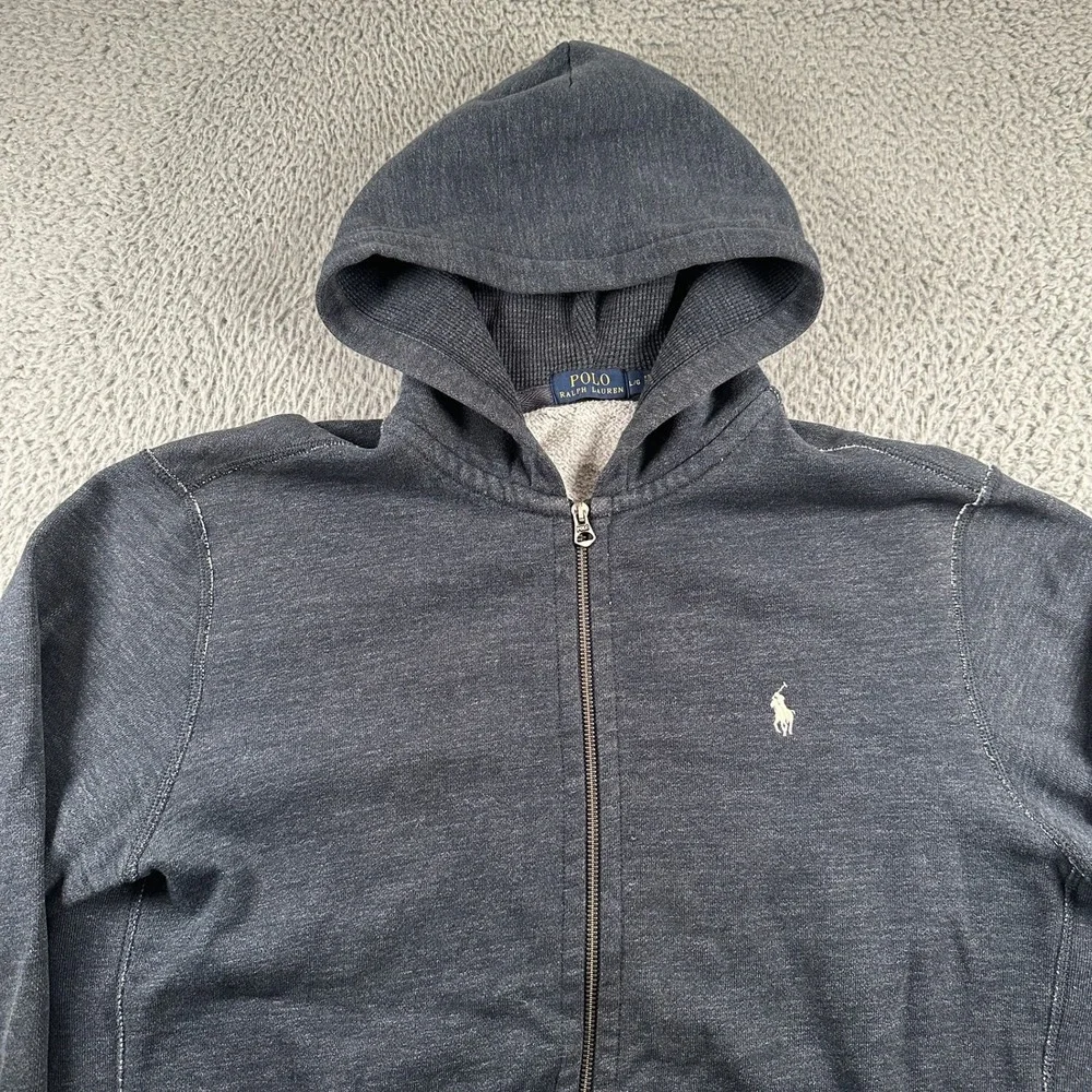Polo Ralph Lauren Hoodie Mens L‎ Blue Full Zip Cotton Fleece Logo Heavyweight
